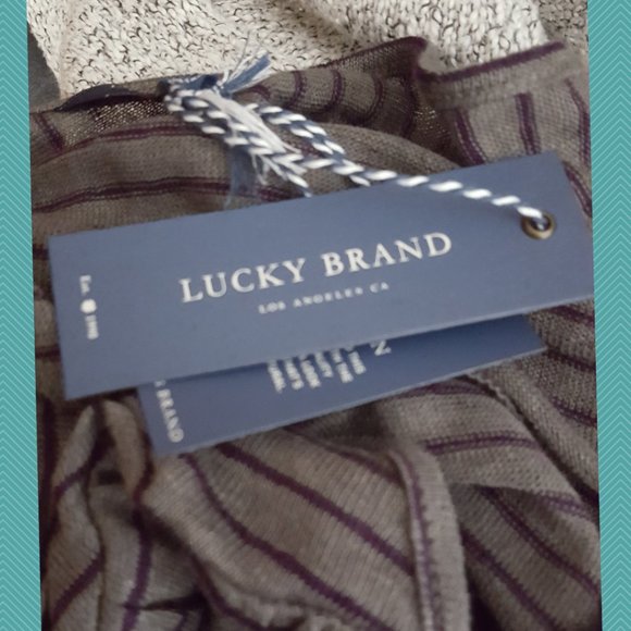 Lucky Brand NWT Gray Striped 100% Linen Babydoll Blouse - Picture 5 of 5